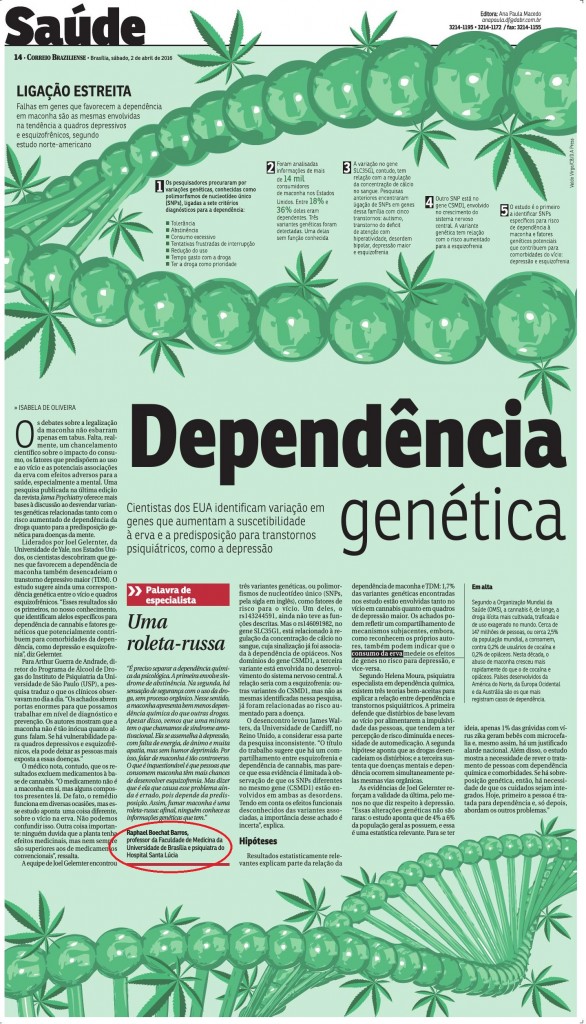 Correio Braziliense - Dependência Genética - Dr. Raphael Boeacht - HSL - 02-04-2016