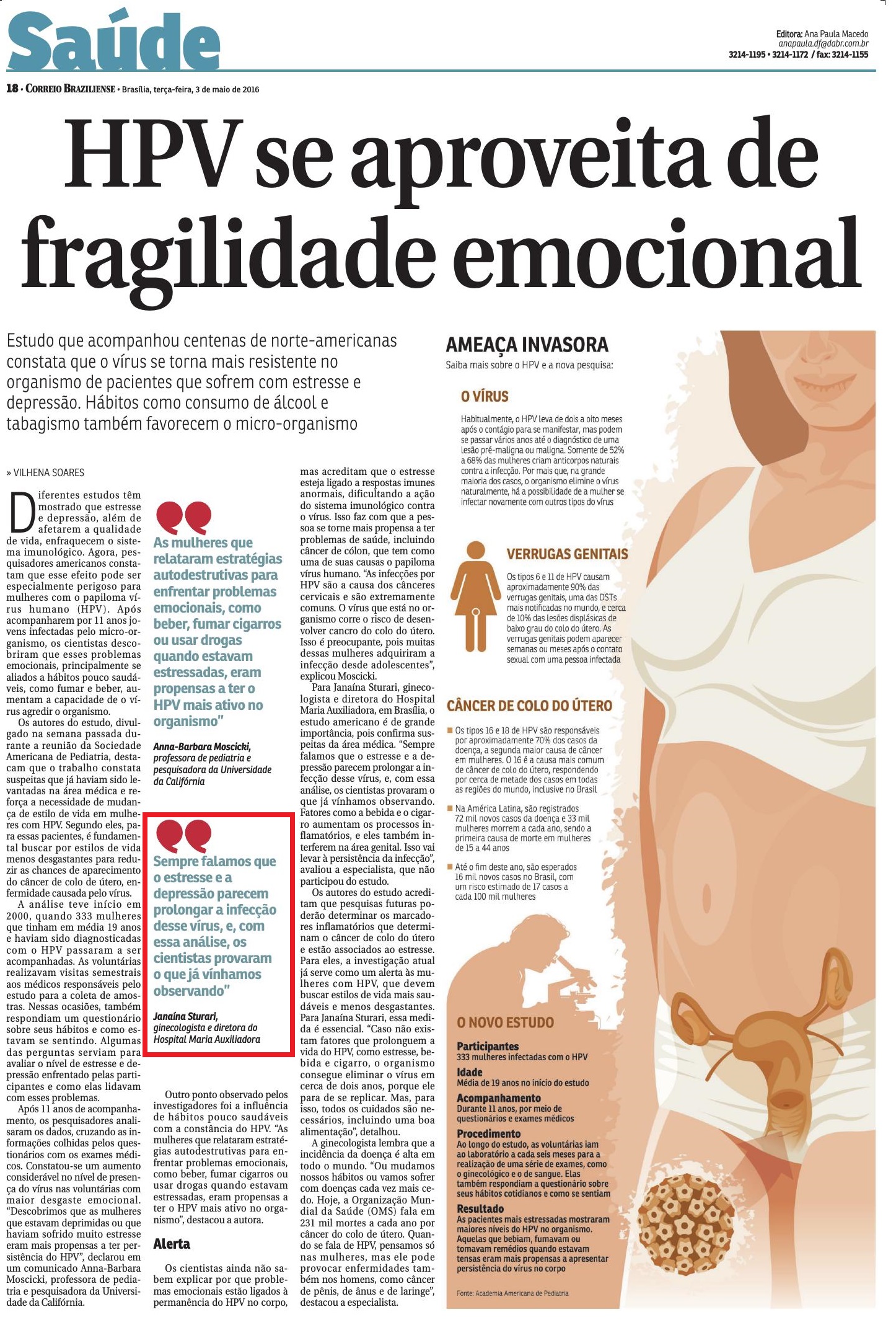 Correio Braziliense - Dra. Juliana Sturaria - HMA - 03-05-2016