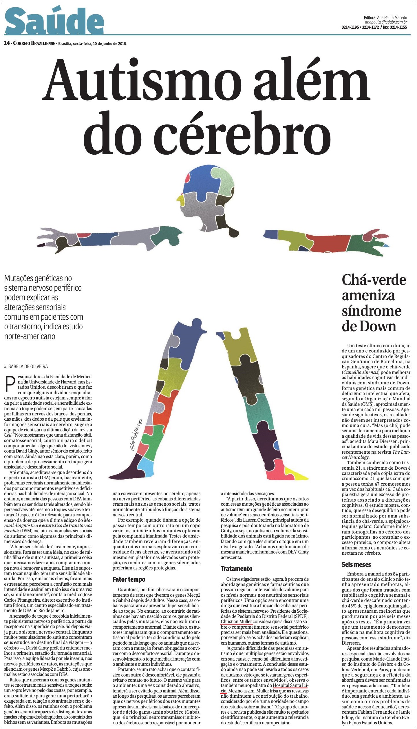 Correio Braziliense - Autismo além do cérebro - HSL - 10-06-2016