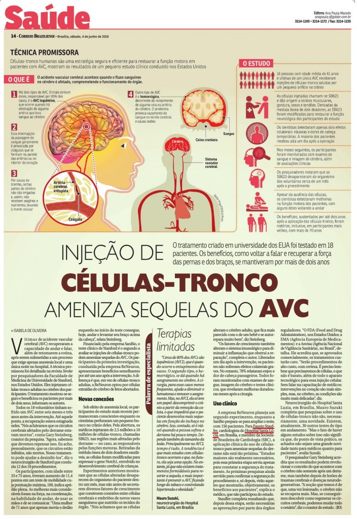 Correio Braziliense - Injeção de células-tronco ameniza sequelas do AVC - 05-06-2016