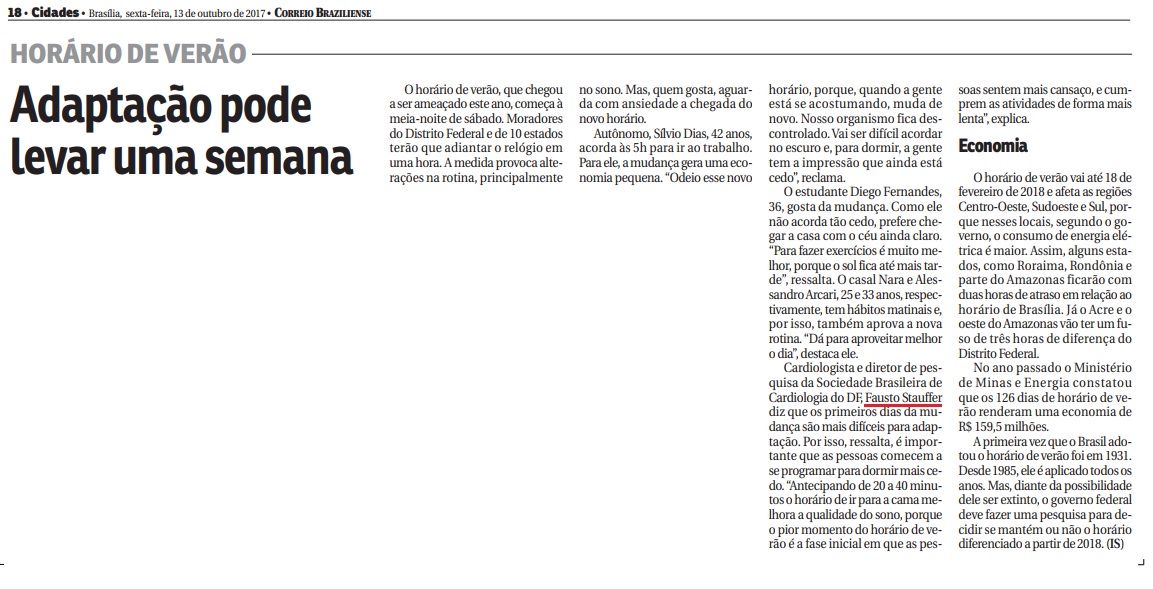 Correio Braziliense - Dr. Fausto Stauffer HSLN - 13-10-2017