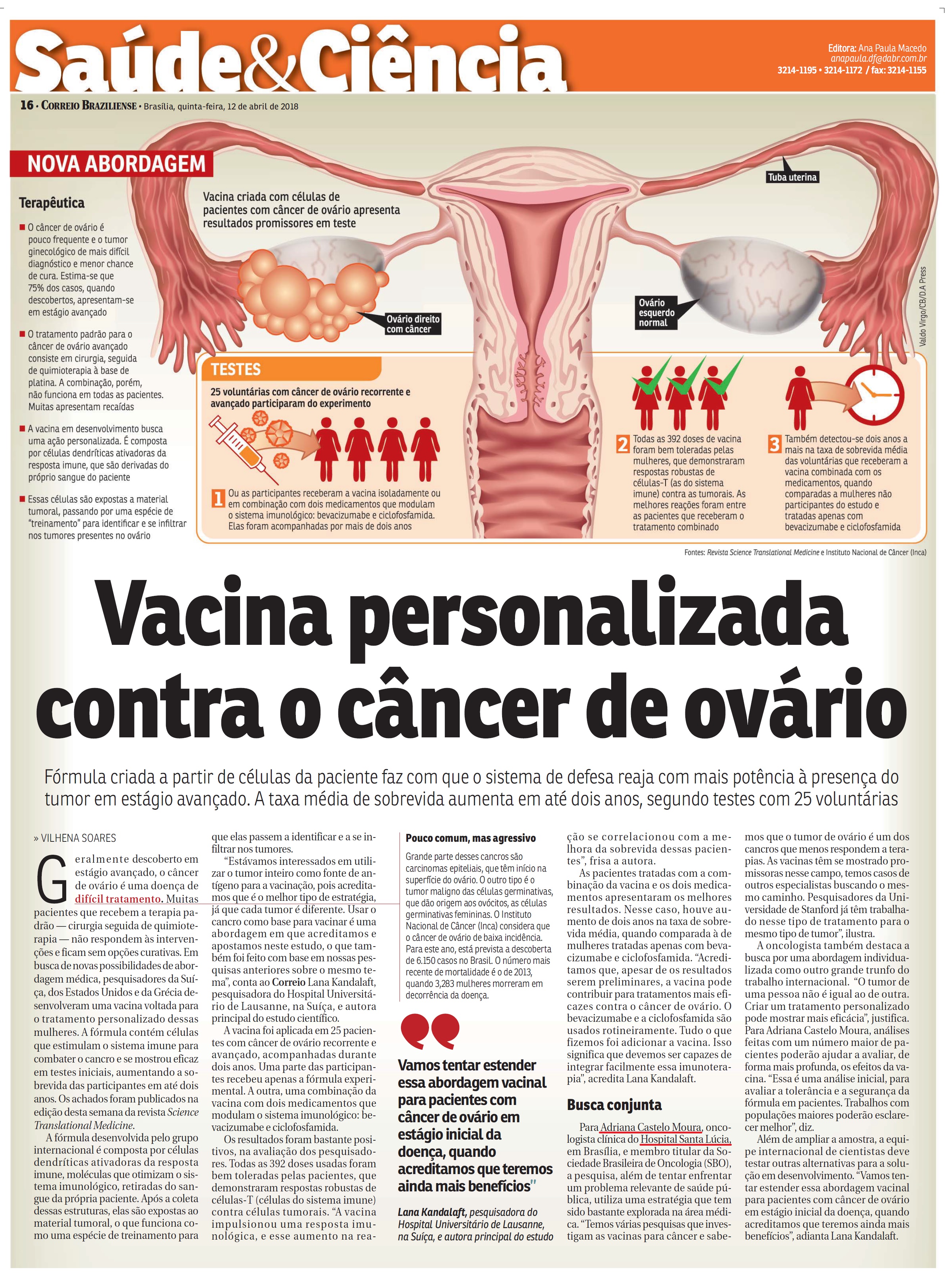 Correio Braziliense - Dra. Adriana Castelo Moura HSLS - 12 de abril de 2018