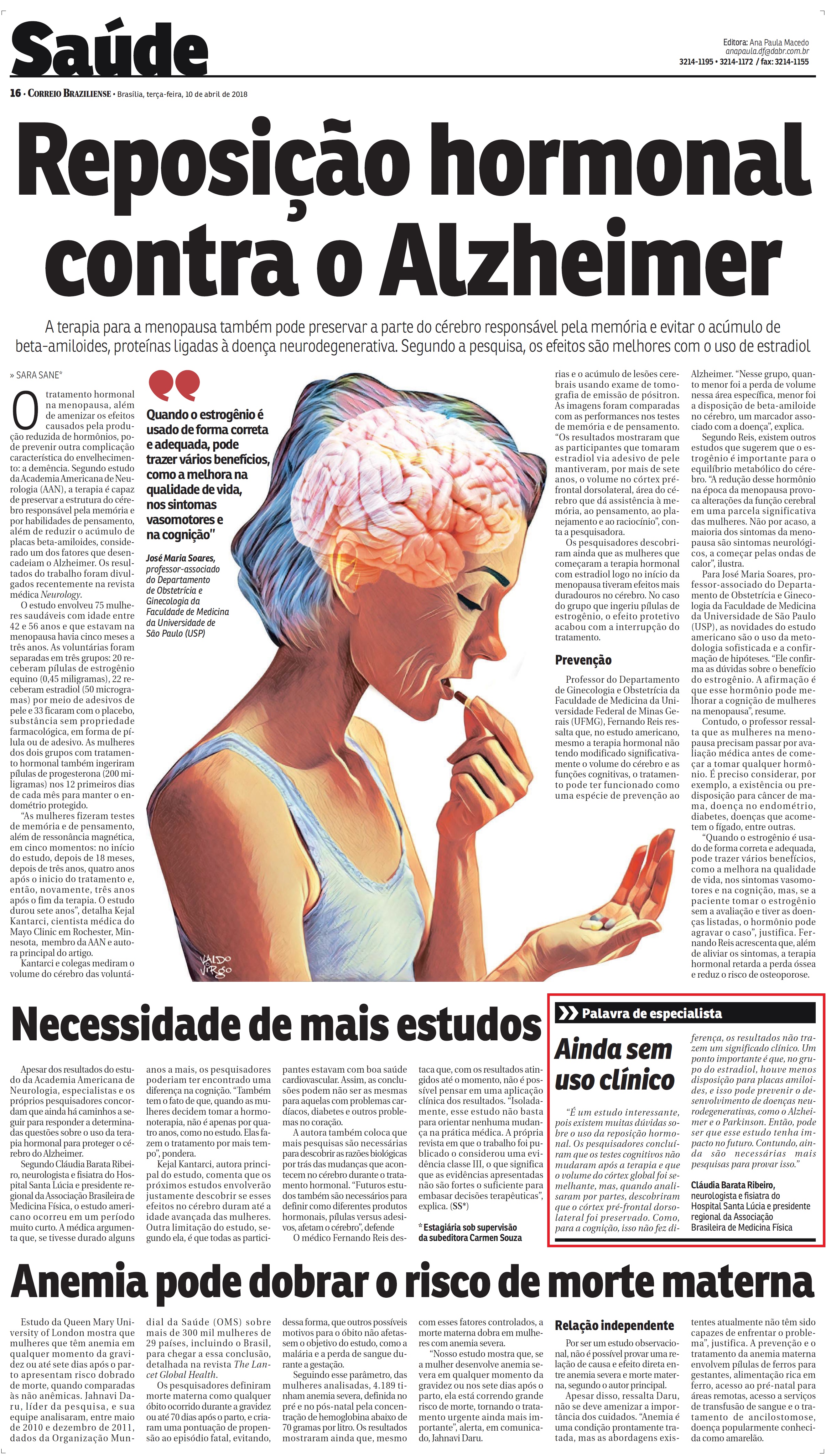 Correio Braziliense - Dra. Cláudia Barata HSLS - 10-04-2018