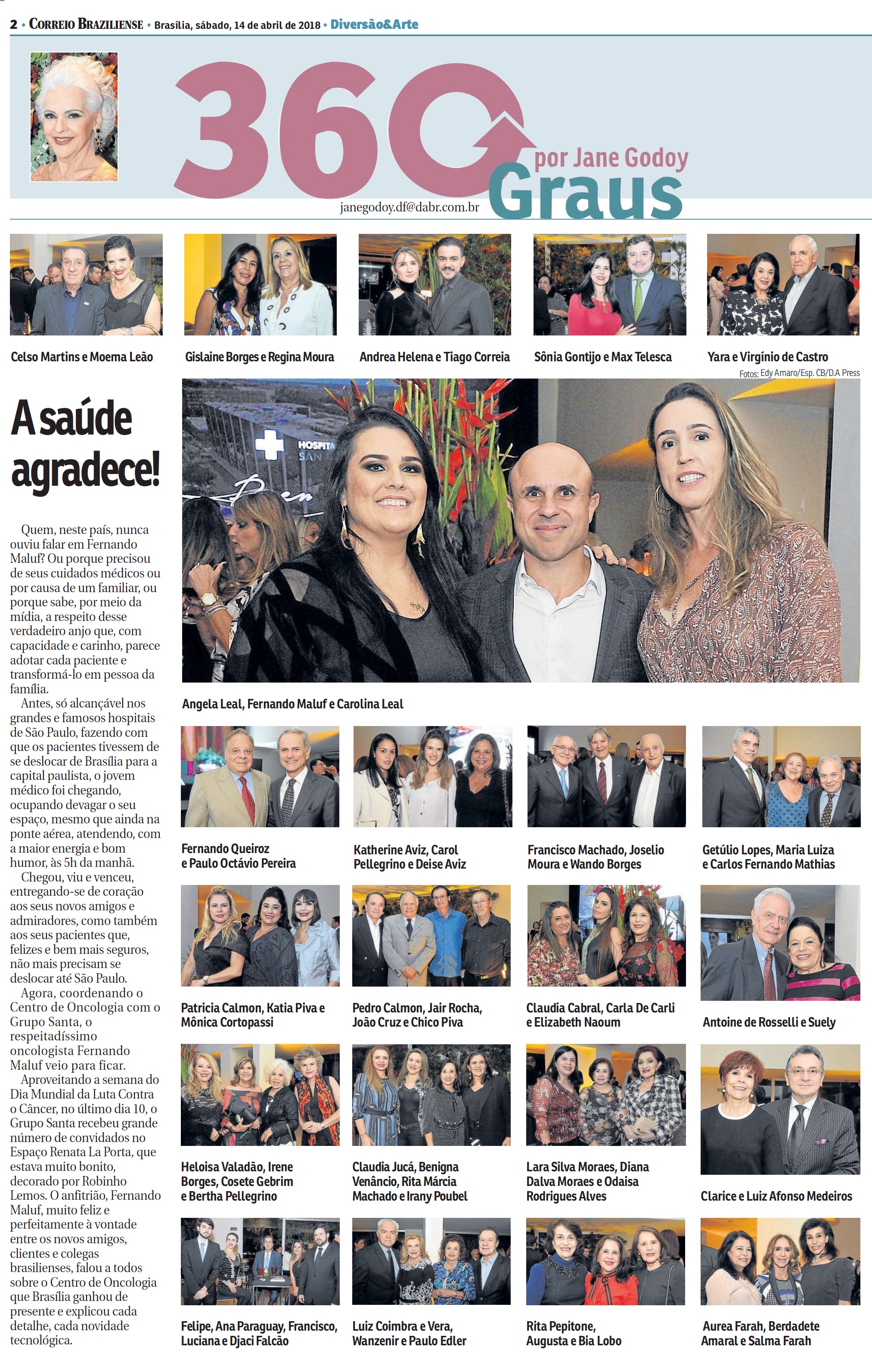 Correio Braziliense - Oncologia Jane Godoy HSL - 14-04-2018