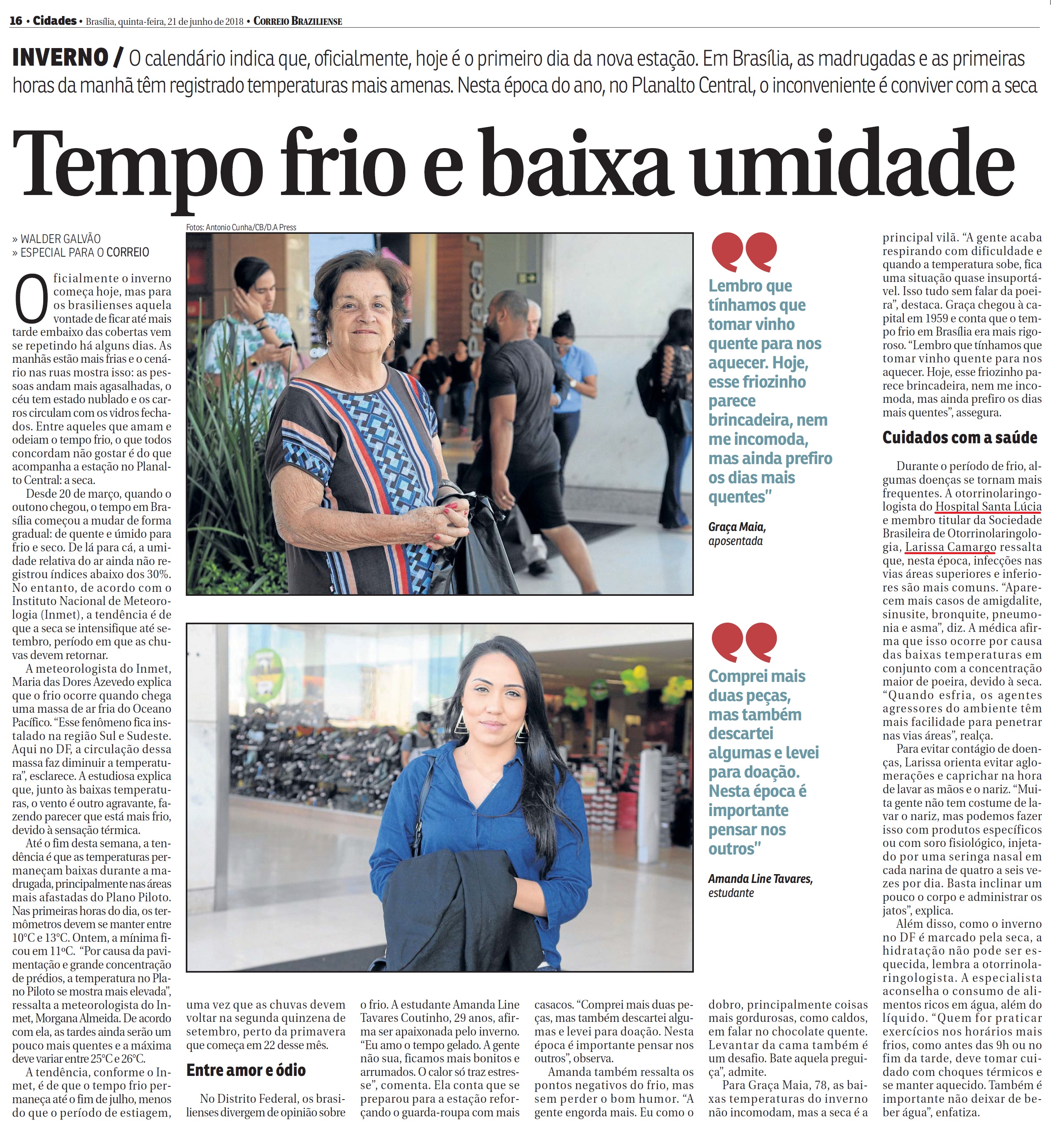 Correio Braziliense - Dra. Larissa Camargo HSLS - 21-06-2018