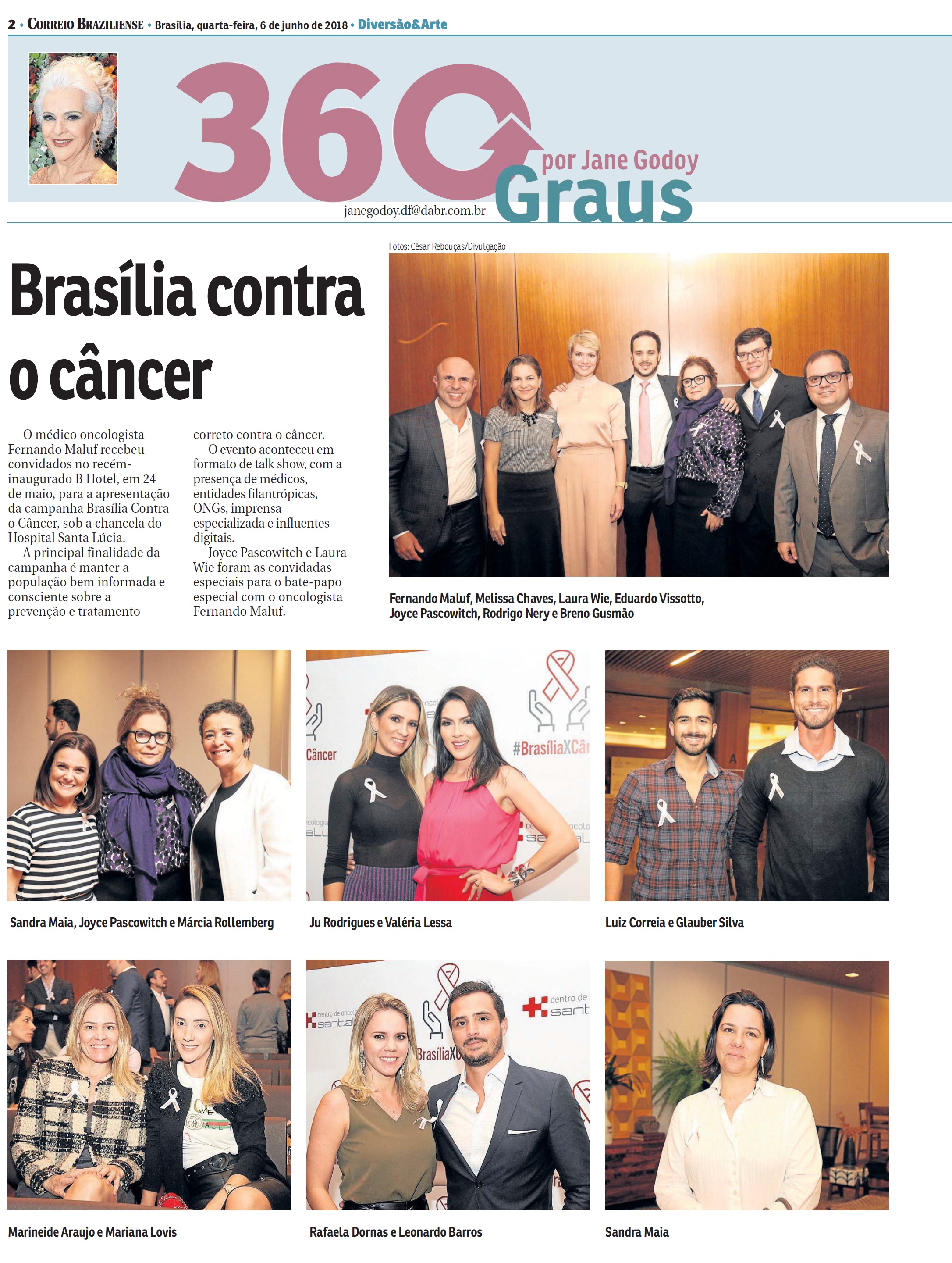 Correio Braziliense - Jane Godoy - Centro de Oncologia Santa Lúcia - 06-06-2018