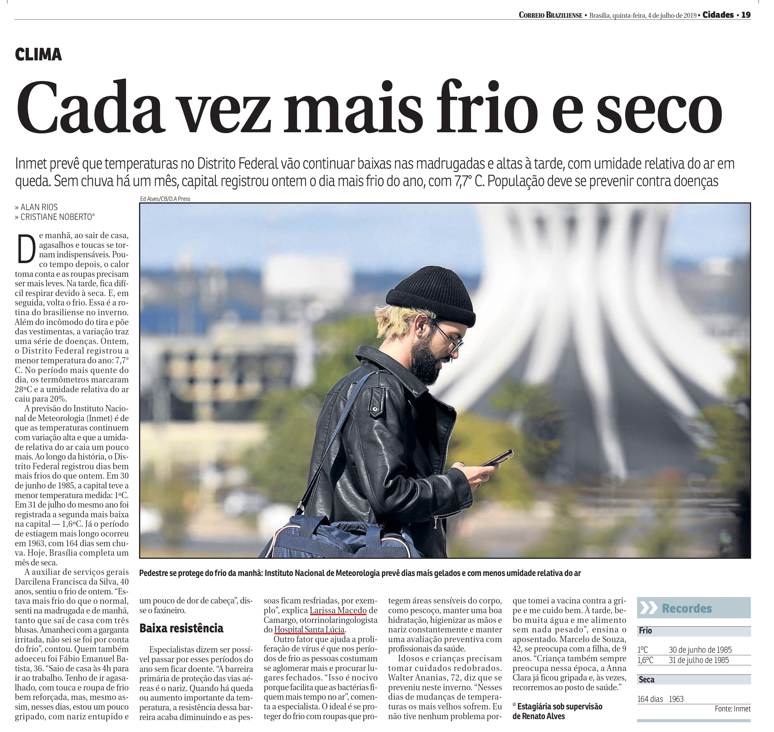 Correio Braziliense - Dra. Larissa Camargo HSLS - 05-07-2019